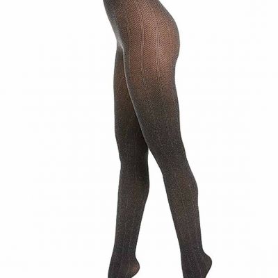 INC International Concepts Herringbone Tights Metallic Blk M/L 5'2